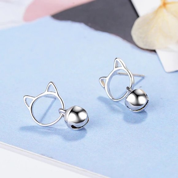 NEW 925 Sterling Silver Cat Bell Earrings - Picture 3 of 6